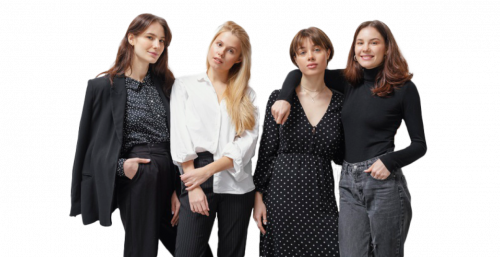 girls women standing and smiling together